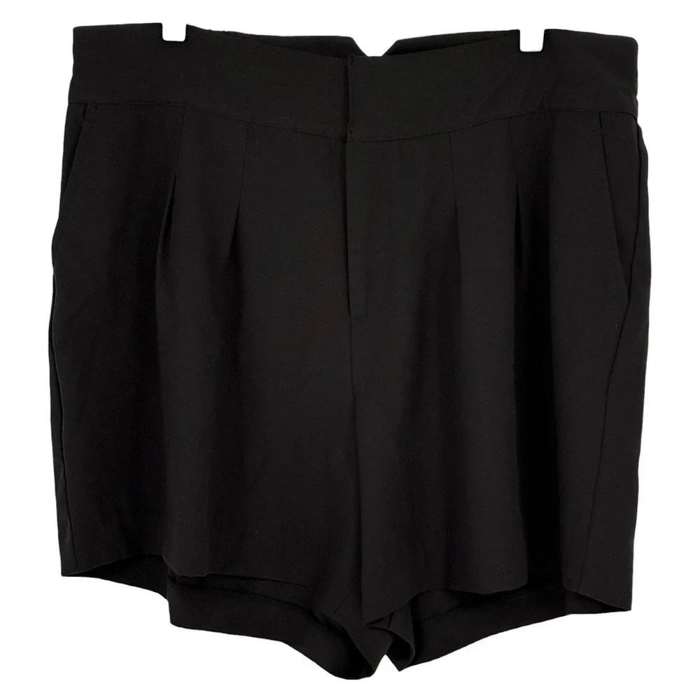Torrid Dress Shorts Black Pleated‎ Front Elastic Back Buckle Size 16